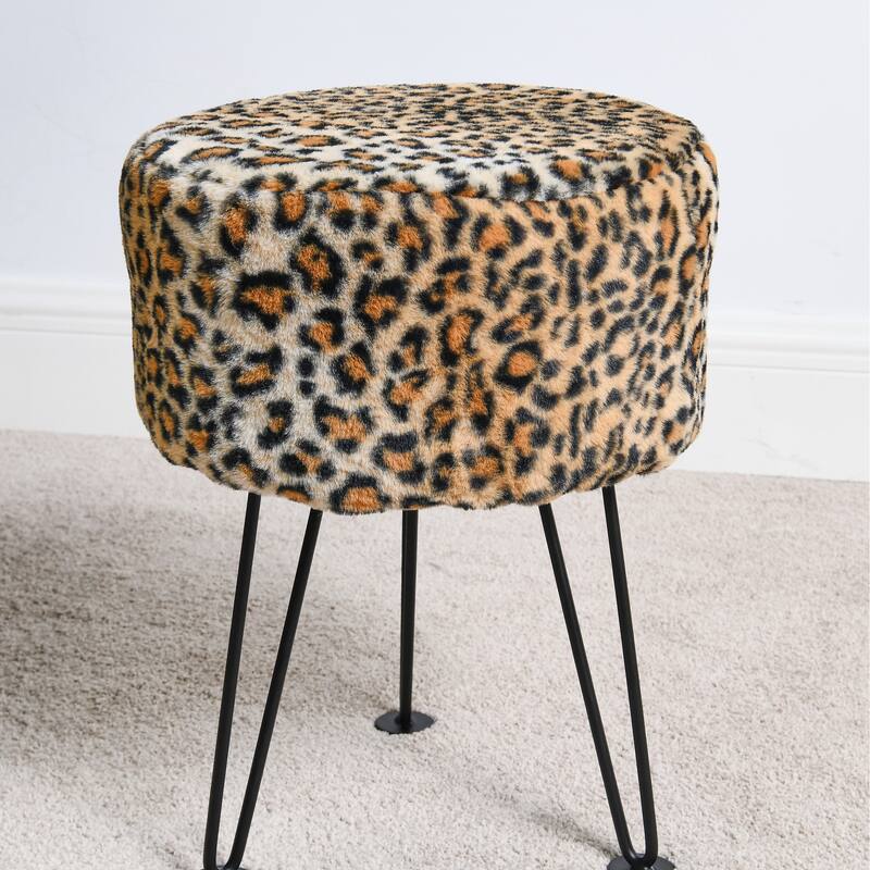 Home Soft Things Animal Pattern Ottoman Bench with Black Metal Legs