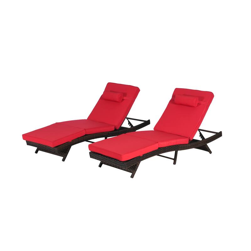 2 Pcs Outdoor Wicker Lounge Recliner Chair Set of 2, Rust-Resistant Patio Sunbathing Chairs with 5 Adjustable Positions