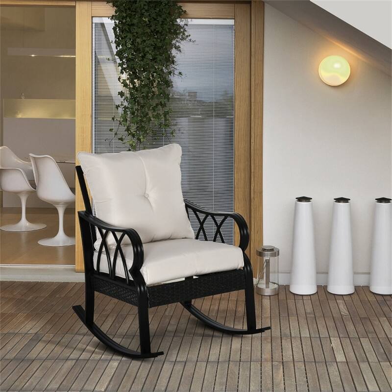 Modern Patio Rattan Rocking Chair with Comfortable Cushion and Aluminum Frame for Comfortable Seating
