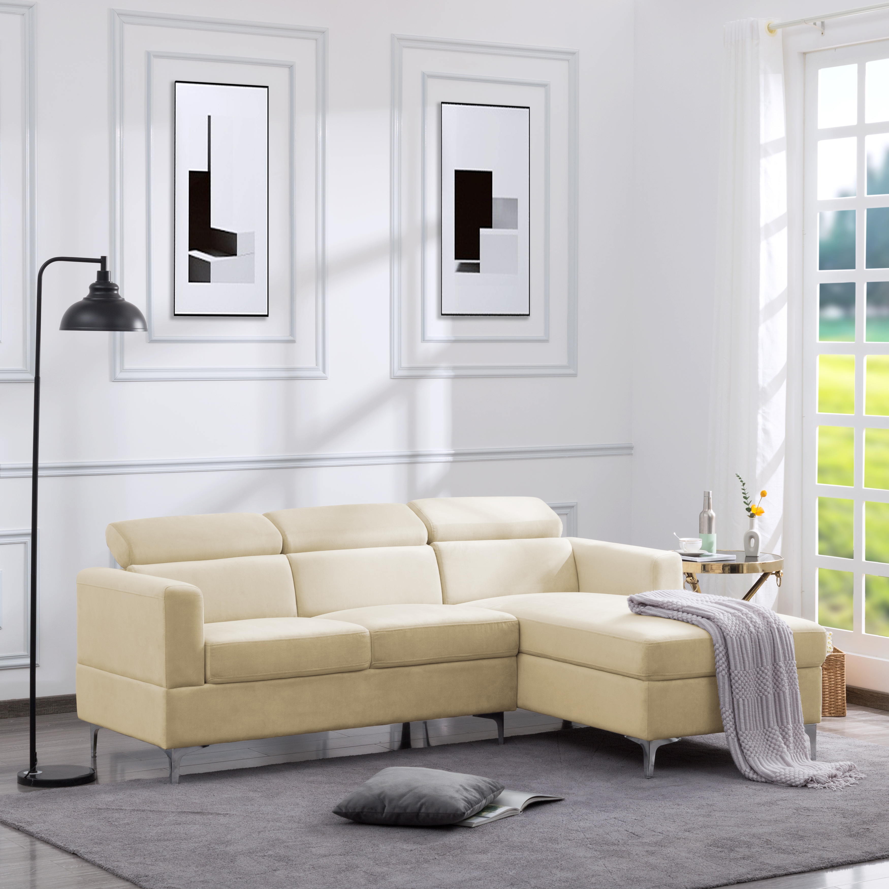 83.4 Modern Velvet Sectional Sofa L Shaped Couch 3 Seat Sofa with Right Hand Facing Chaise for Living Room Small Space Bed Bath Beyond 37311355