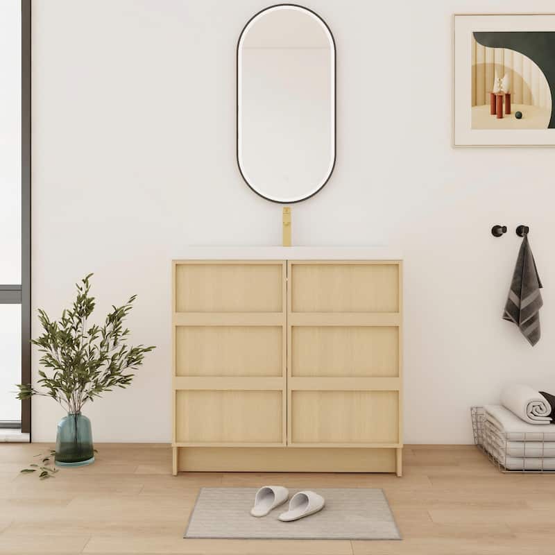 Bathroom Vanity With Resin Sink In 36/42/48 Inch, Freestanding Bathroom Vanity With Soft Close Doors And Shelf - 35.4''W×19.7''D×35.3''H - Dune Oak