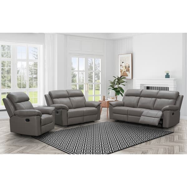 Abbyson Braylen Top Grain Leather Reclining 3 Piece Sofa Set Bed Bath