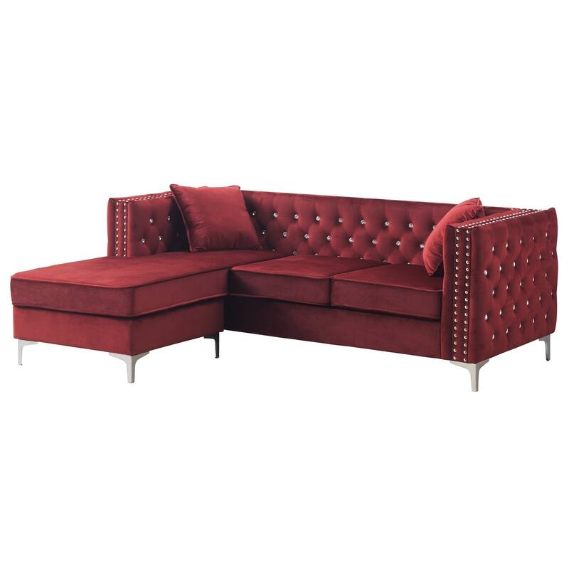 Paige 87 in. Velvet L-Shape 3-Seater Sofa with 2-Throw Pillow - 87"L x 64"W x 30"H