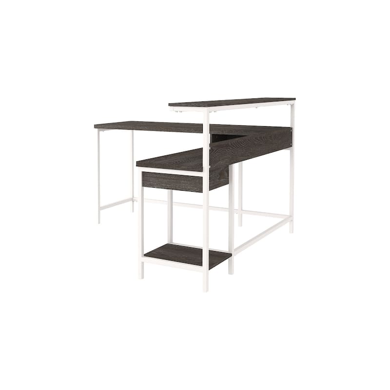 Dorrinson Casual L-Desk with Storage, Antique White/Brown