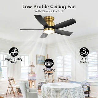 Sofucor 42'' Gold Flush Mount Ceiling Fan Lights Kit with Remote Quiet Reversible DC - 42