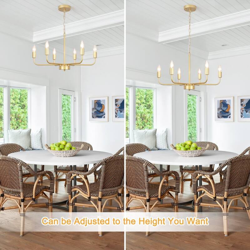 Modern Chandelier, Farmhouse Chandelier, 6-Light Metal Candle Style Chandelier for Dining Room Living Room Bedroom Kitchen