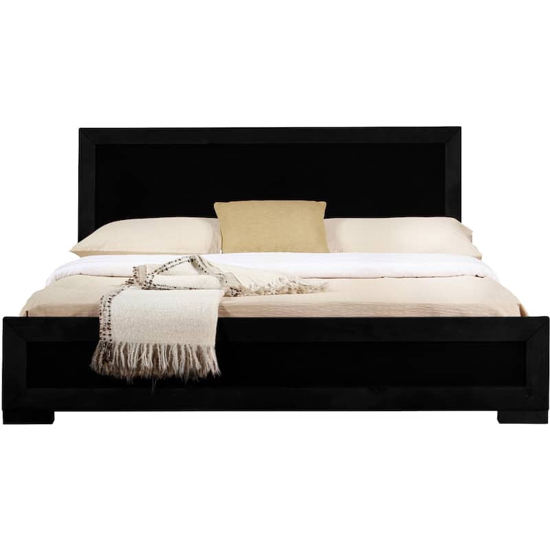 Queen Platform Bed Wood - Elegant Black Design, No Box Spring, Slat Support Bed Frame - HomeStock