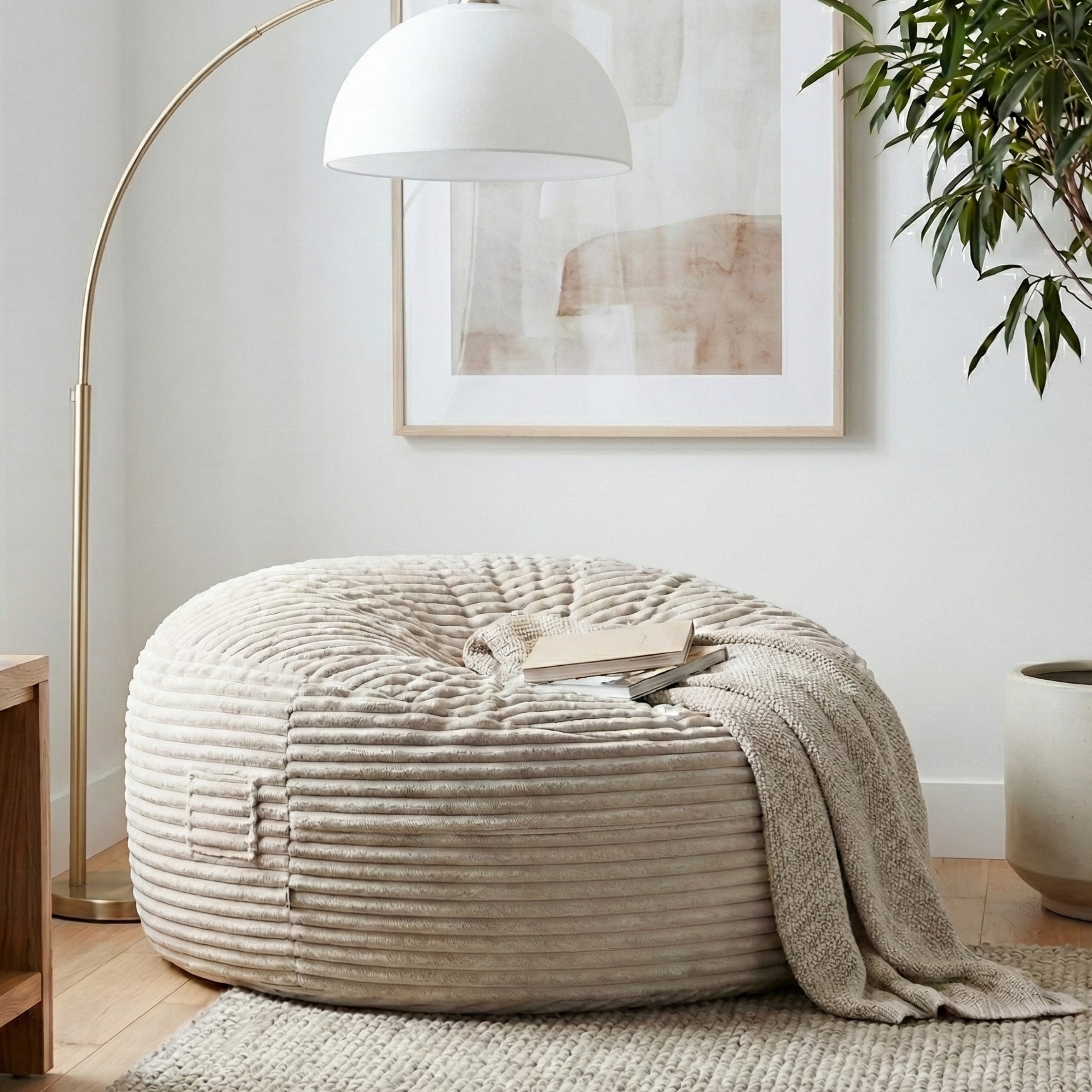 Sealy® Bala Taupe Faux Fur Corduroy 5ft Foam Bean Bag Lounger