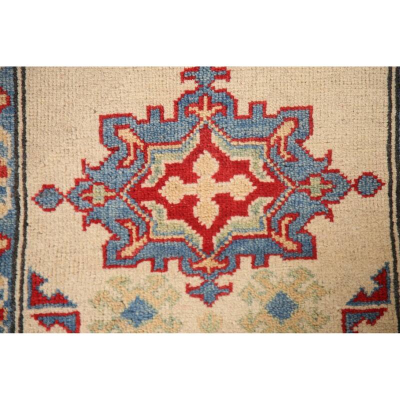Geometric Grey Kazak Foyer Rug Hand-Knotted Wool Carpet - 2'6" x 3'11"