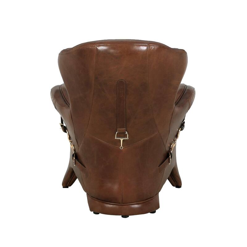 Pasargad Home Aspen Top Grain Leather Wing Chair, Brown - W31"xD34.5"xH33.5"