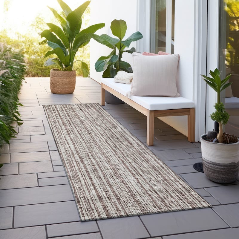Machine Washable Indoor/ Outdoor Chantille Contemporary Stripes Rug - Brown - 2'3" x 7'6"