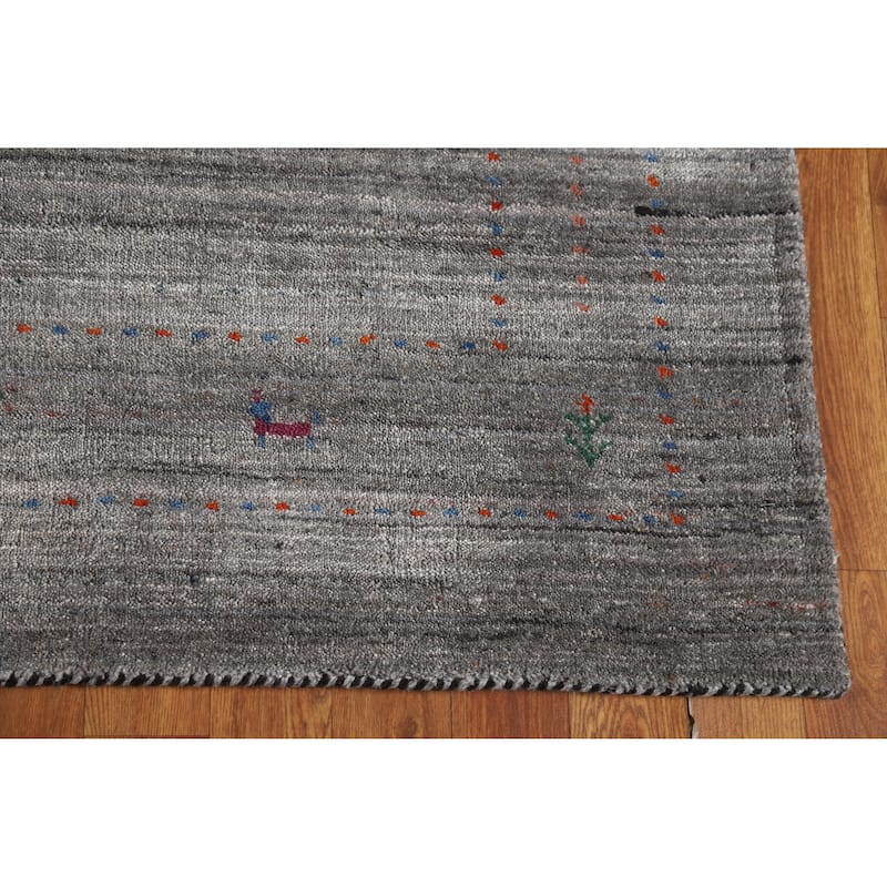 Hand Knotted Oriental 100% Wool Carpet Tribal Tribal Greys & Charcoal Gabbeh Area Rug - 5' 10'' X 4' 0''