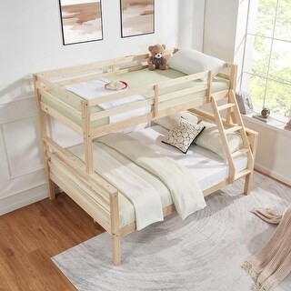 Twin over Full Bunk Bed with Thick Posts,Wooden Bunk Bed with High Guardrail and Ladder for Kids, Teens, Dorm Rooms