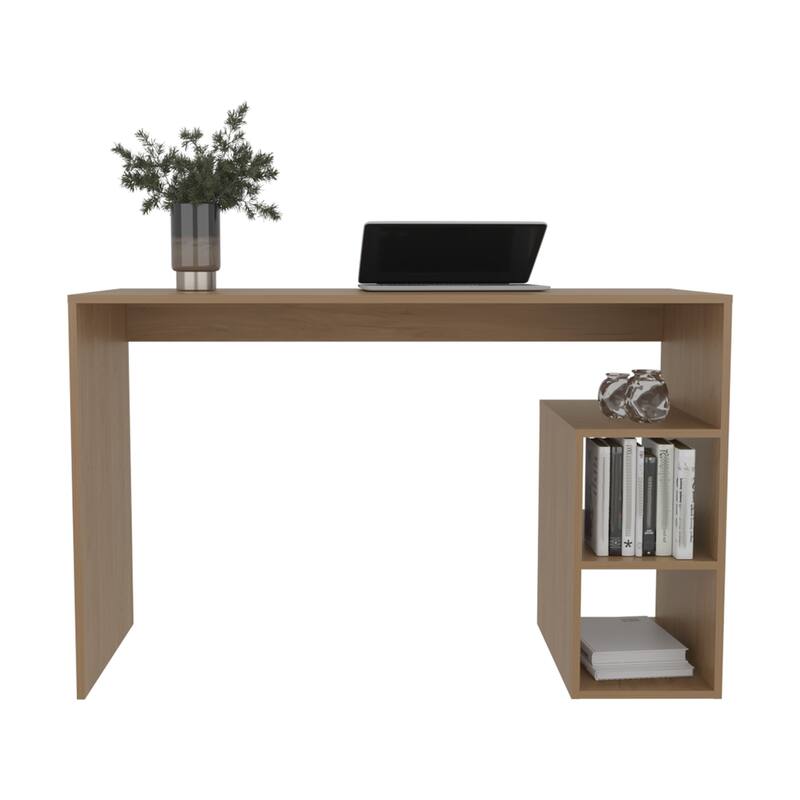 Anmytek Natural Oak 47 Inch Writing Desk with Four Shelves Home Office Gamer Desk