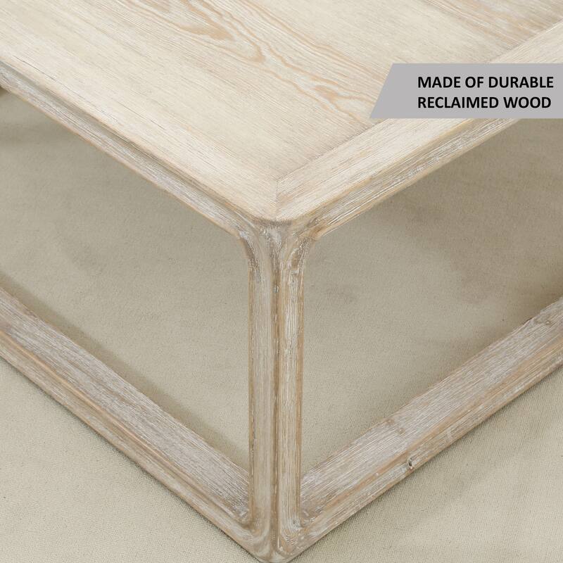Artissance Reclaimed Peking Square Coffee Table, 39.3 Inch Long, Weathered White Wash