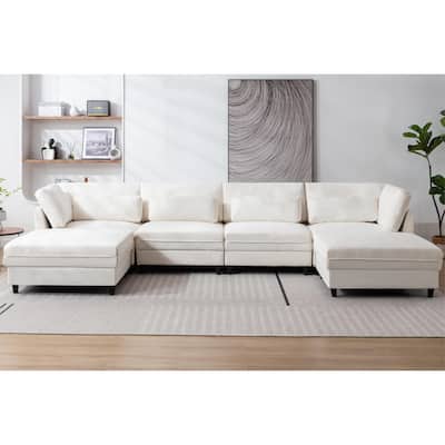 Oversized Modular Sectional Fabric Sofa Set with Waist Pillows, Couch with Reversible Chaise