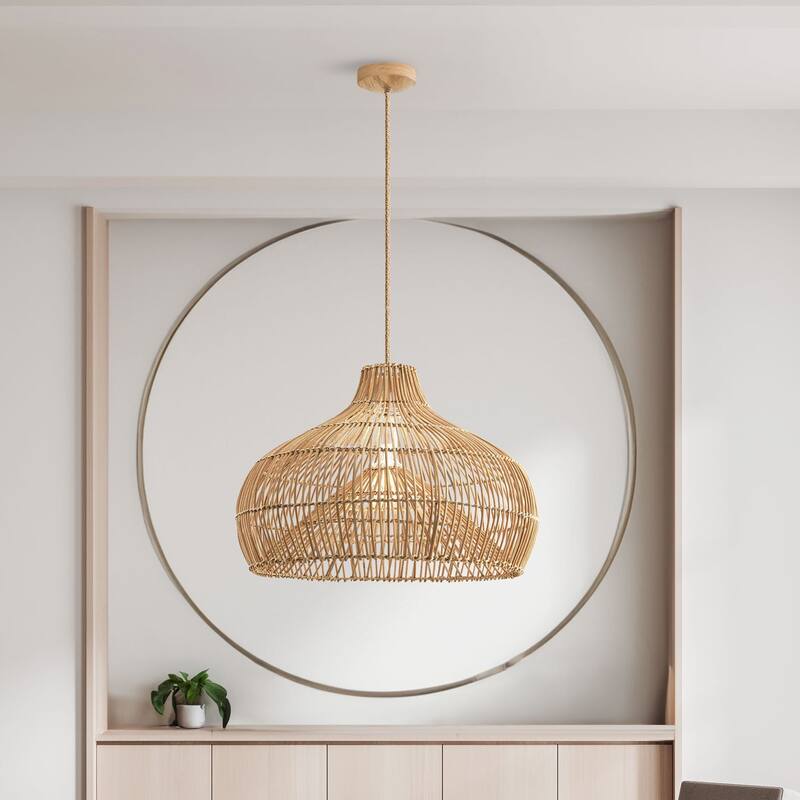 Oceania Brown Rattan Pendant Light – Large Handwoven Ceiling Light Fixture for Living Room, Kitchen in Modern & Coastal Style