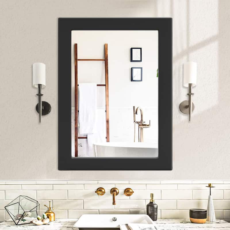 Farmhouse Style Wooden Square Mirror, Pastoral Style in The Bathroom - 24X32 - Black