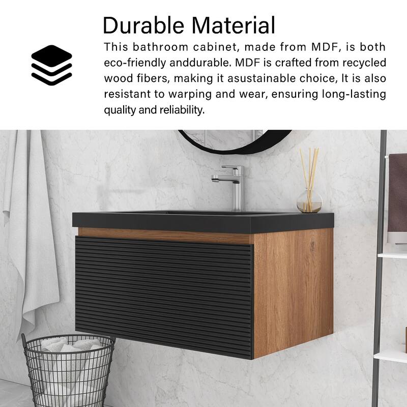 MDF Wall-Mounted Bathroom Vanity Set with Integrated Resin Sink with Drain in Matte Black