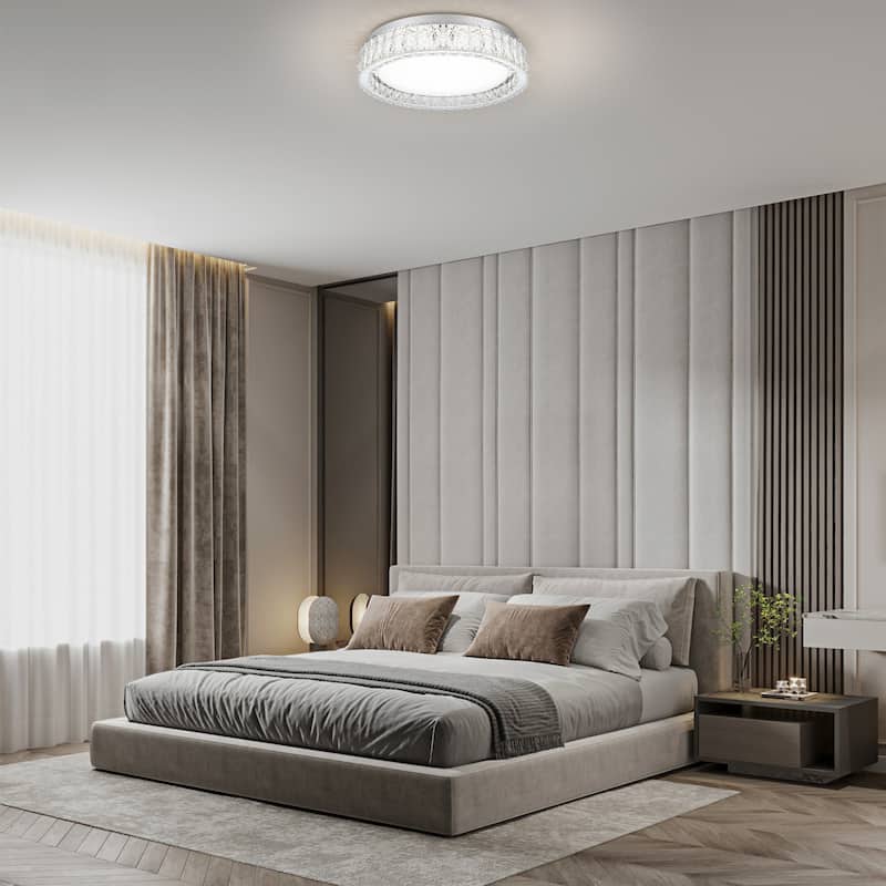 Chrome LED Flush Mount Ceiling Light With Clear Crystal Accents
