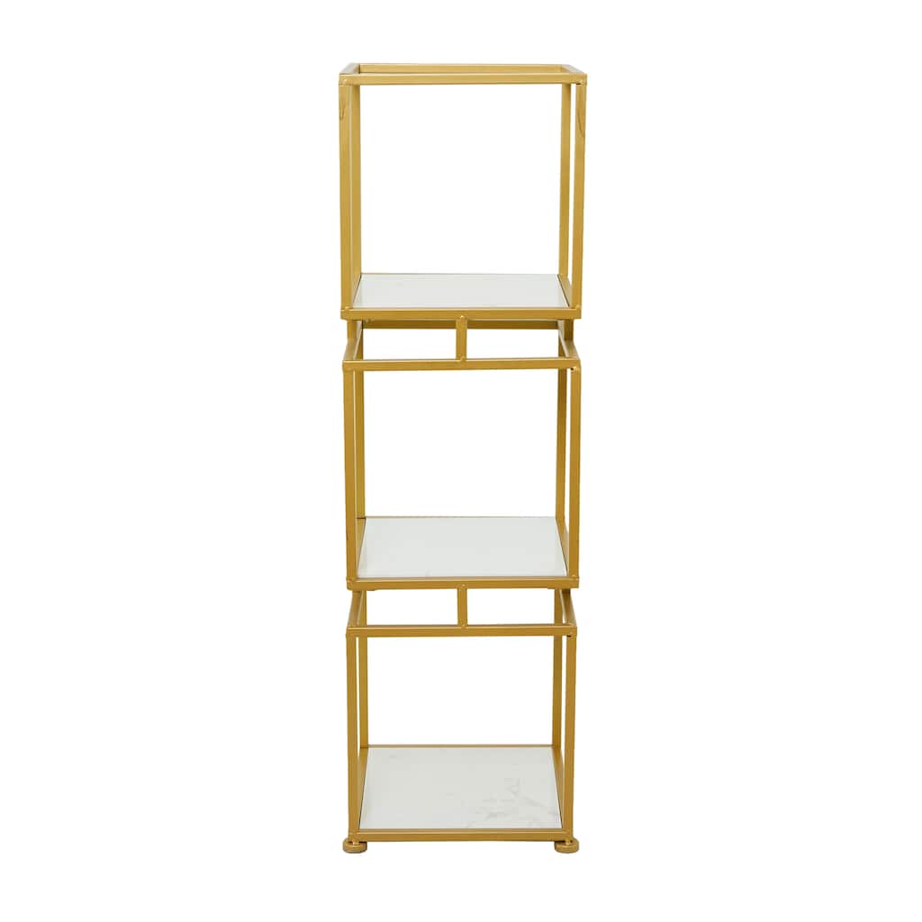 Metal Cube Shelving Unit with 3 or 4 Marble Shelves - Gold - Roche River Decor