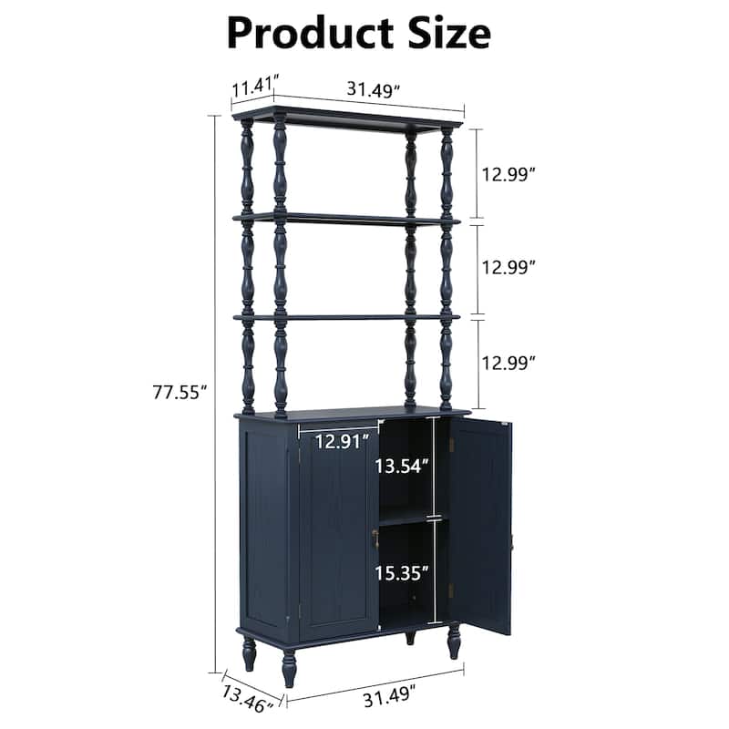 77" Tall Bookshelf with Cabinet, Freestanding Storage Cabinet