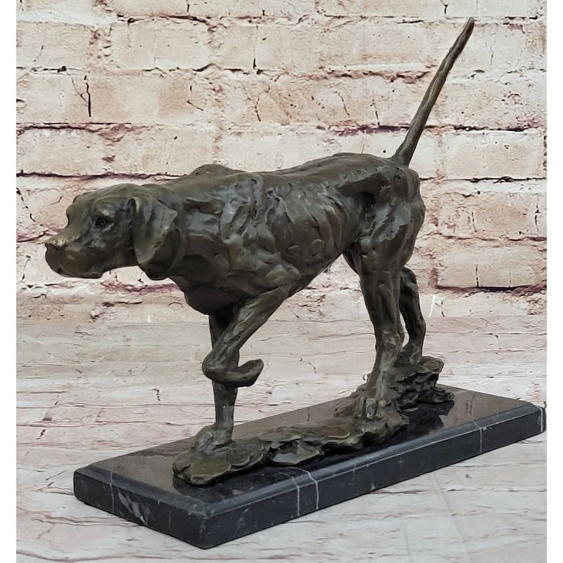 Imitative Dog Following Scent Bronze Sculpture Statue Figure On Marble Base Signed Milo