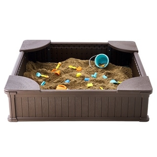 HDPE Square Sand Box with 4 Corner Seating and Bottom Liner Ideal for Kids - 48.6” x 48.6” x 12.4”