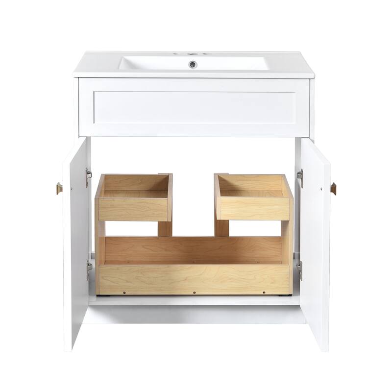 30'' Freestanding Bathroom Vanity with White Integrated Ceramic Sink - 30'' x 18.3'' x 34''