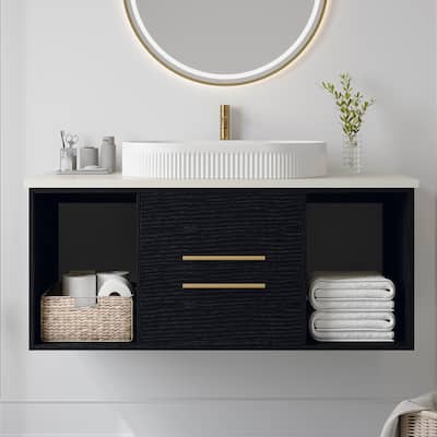 Wall-Mounted Bathroom Vanity with Oval Ceramic Sink