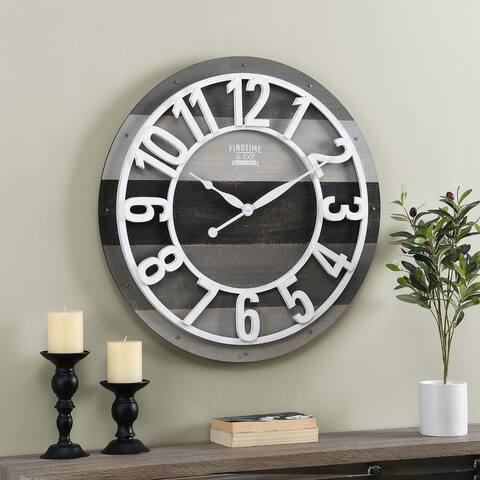 FirsTime & Co. Gray Shabby Farmhouse Planks Clock, American Crafted, Aged White, Wood, 27 x 1.75 x 27 in