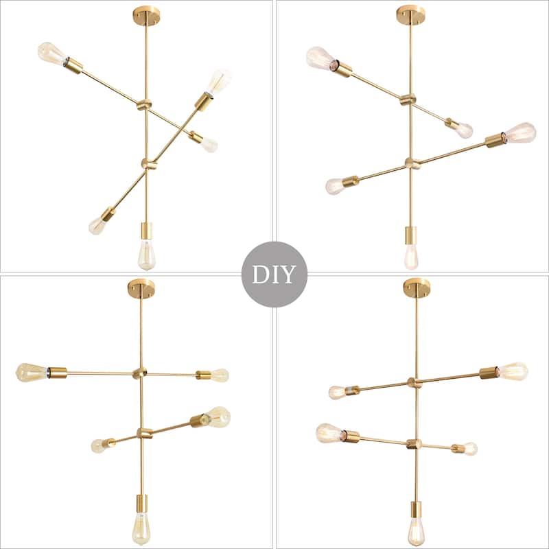 5-Light Dimmable Sputnik Modern Linear Chandelier for Living Room Bedroom