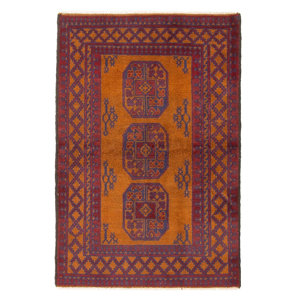 ECARPETGALLERY Hand-knotted Afghan Brown Wool Rug - 3'3 x 4'10