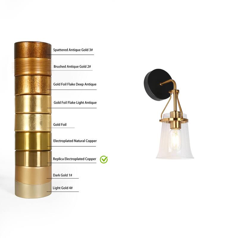 Haye Modern Gold Black 1-Light Wall Sconces Glass Bathroom Vanity Lights - L 5.5" x W 6.7" x H 13.8"