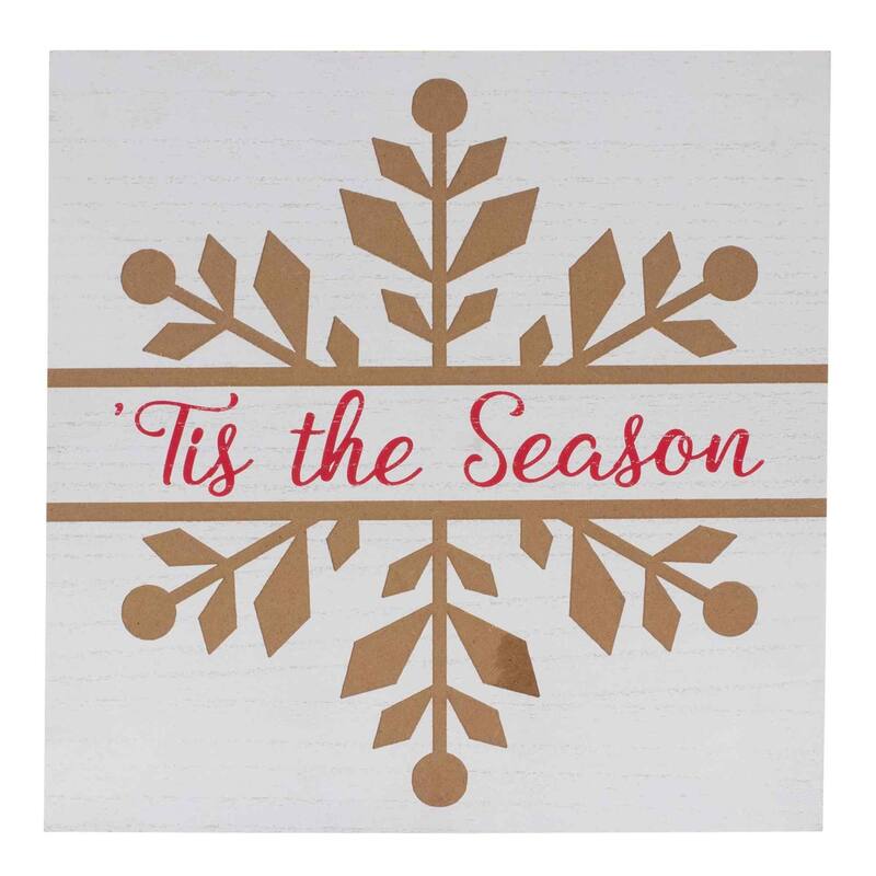 Snowflake Christmas Square Wall Signs 11.75" Red and White Set of 6