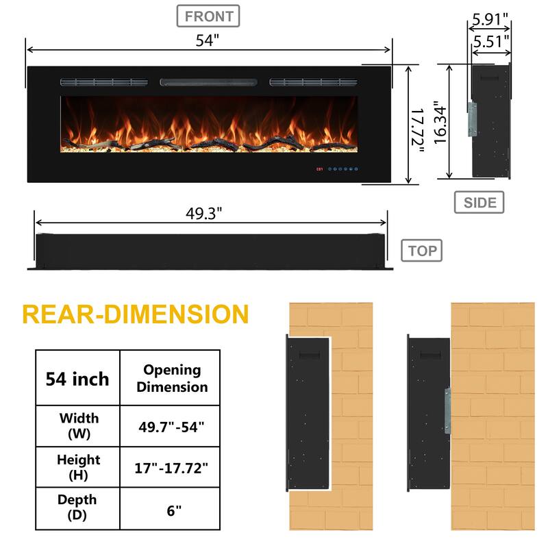 Electric Fireplace Inserts, Wall Mounted with 13 Flame Colors, Thermostat in Black