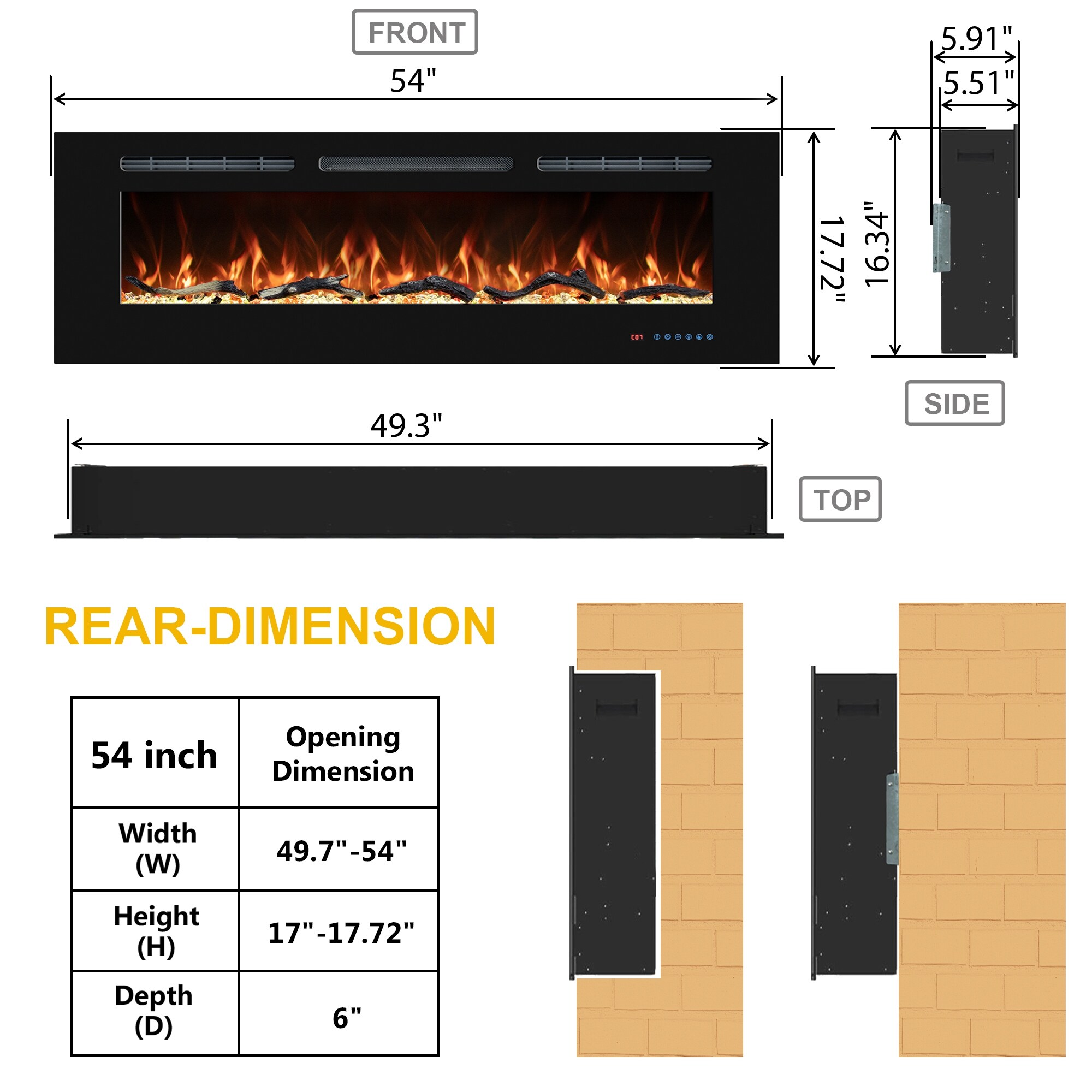 Electric Fireplace Inserts, Wall Mounted with 13 Flame Colors