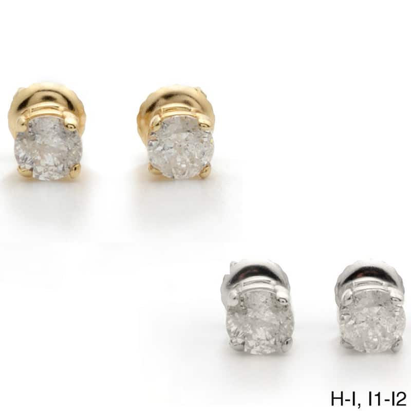 Auriya 18k Gold 1ctw Round Diamond Stud Earrings Clarity-enhanced (E-F, G-H, H-I or J-K, VS1-VS2, SI1-SI2 I1-I2 or I2-I3) - H-I, I1-I2 - White
