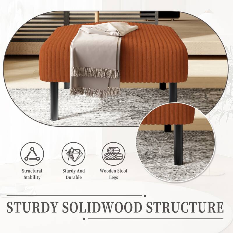 HOMEFUN Corduroy Upholstered Mid-century Modern Square Wood Frame Ottoman with Soft Padded Seat