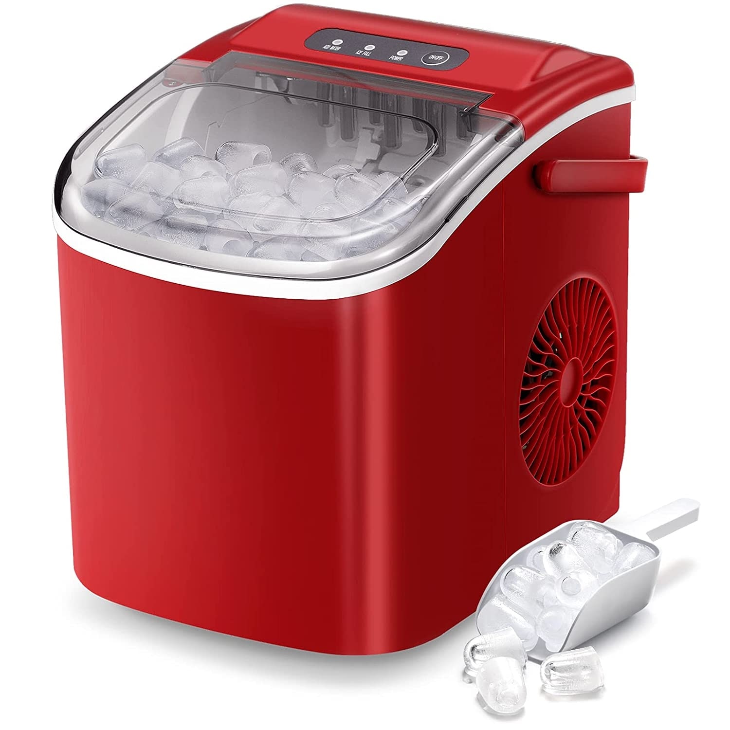 2-in-1 Ice Maker Water Dispenser 36lbs/24H LCD Display-Red