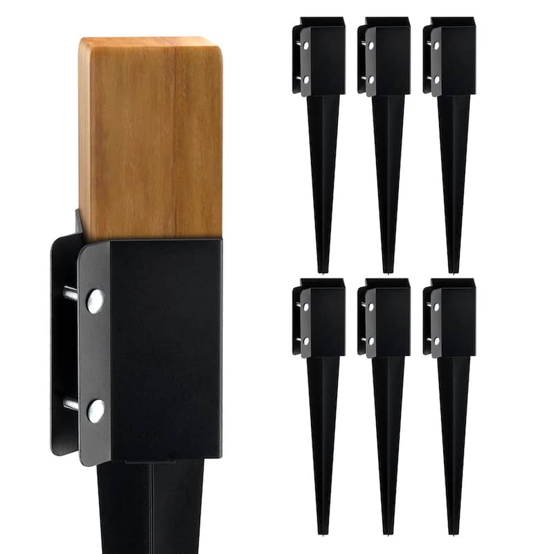 Fence Post Anchor Ground Spike, Outer Diameter (Inner Diameter 3.5 x3.5 Inches), Metal Black Powder Coated Post Stake Ground - 24 x 4 x 4 Inches - 6 Pack