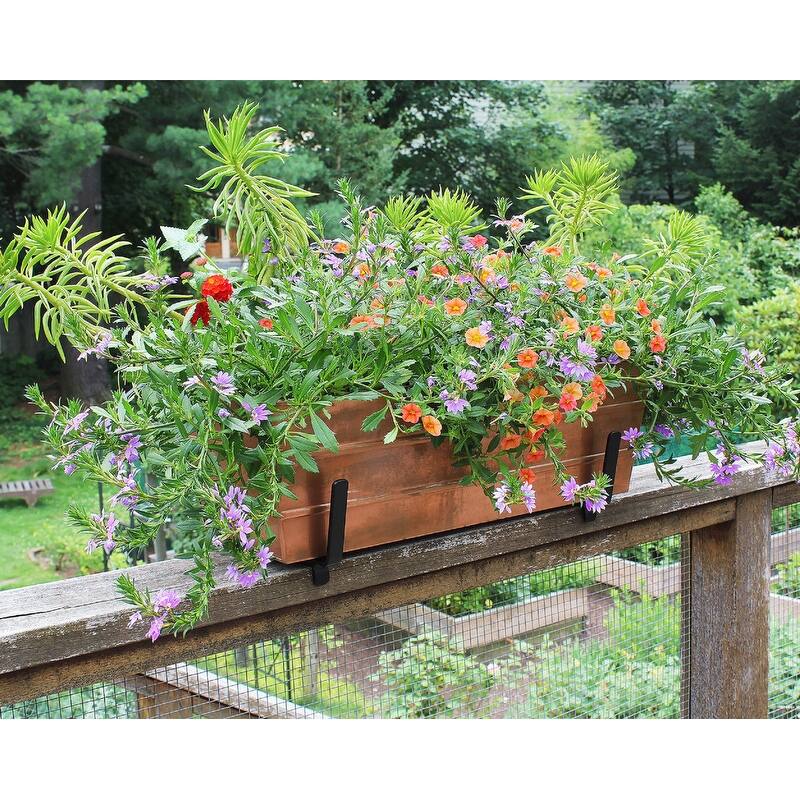 Achla Designs Medium Galvanized Steel Flower Box Planter With Brackets for 2 x 6 Railings, 24 Inch Wide