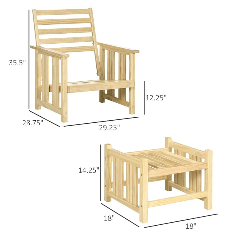 Wood Outdoor Lounge Chair with Ottoman(Set of 2)