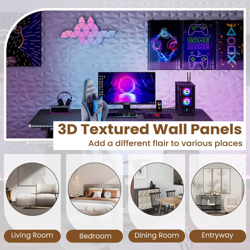Costway 50/100 Pack 3D Wall Panels, PVC Diamond Textured Wall Tiles