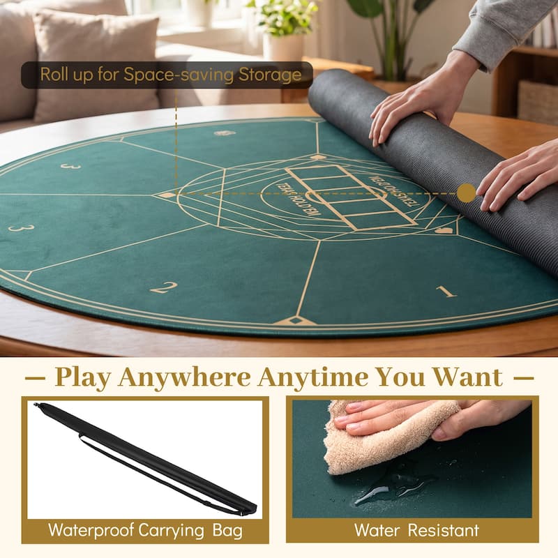 Gymax Round Poker Mat for Texas Hold'em 55'' 8-Player Poker Table Top - Green