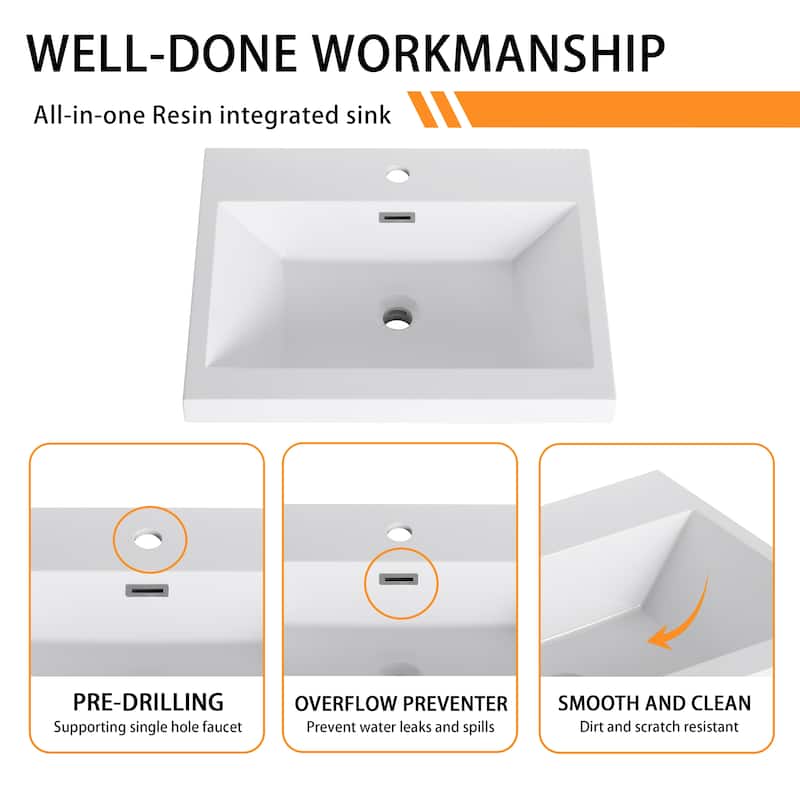 Bathroom Vanity With Sink In 24/30/36 Inch, Freestanding Bathroom Vanity With Soft Close Door and Adjustable Shelf