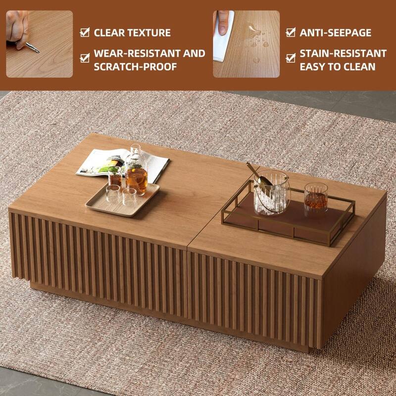 51.1'' Modern Lift-Top Coffee Table with Hidden Storage & Sliding Drawers, Satin Walnut Finish, Rectangular Center Table
