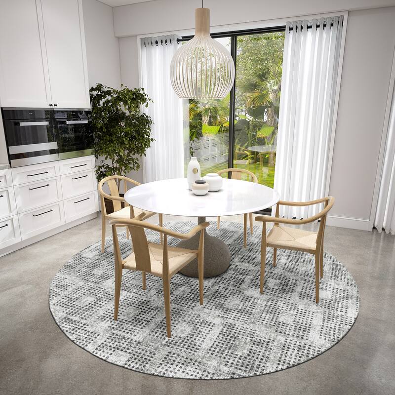 Indoor/ Outdoor Eleanor Modern Houndstooth Washable Rug - 8' x 8' - Gray