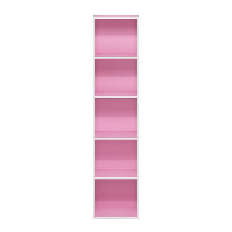 Furinno Pasir 5-Tier Open Shelf Bookcase - Pink/White