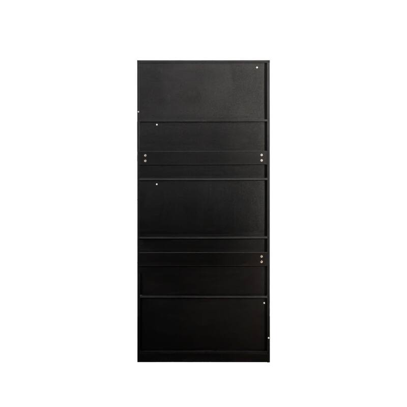 GDF Studio - Poll Modern 70.87" Tall Display Cabinet with Glass Doors, LED Lights, and Drawers - 2-Drawer